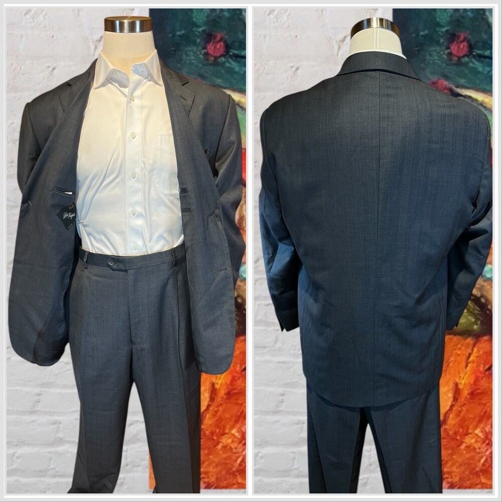 Vito Rufolo Italy Mens 46R 39x31 Gray with Ice Blue Stripe Super 100s Suit Note - Picture 4 of 16